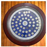 DANBURY MINT STATE QUARTER TABLE WITH MATCHING TABLETOP COVER; QUARTERS APPEAR COMPLETE, SOME DISPLACED