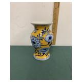 YELLOW COBALT BLUE FLOWERS ASIAN 6'' ART POTTERY YELLOW COBALT BLUE FLOWERS ASIAN 6'' ART POTTERY