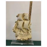 VTG GILTED CERAMIC PIRATE SHIP STATUE-FLAWED VTG GILTED CERAMIC PIRATE SHIP STATUE-FLAWED