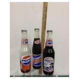 LOT OF 3 VINTAGE PEPSI BOTTLES RACING AND MORE LOT OF 3 VINTAGE PEPSI BOTTLES RACING AND MORE