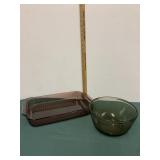 Pyrex Glass Baking Dish Lot-Cranberry, Brown