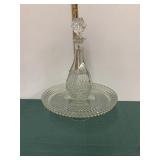 Diamond Point Decanter and Inverted Cake Plate/Dip