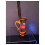 Vintage 5' Kanawha Yellow Crackle Glass Pitcher