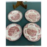 Red Transferware Plate Lot Bread & Butter