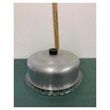 vintage glass cake plate with chrome domed lid