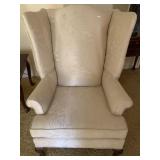 Traditional Wing Back Chair-Ivory w/oriental desig Traditional Wing Back Chair-Ivory w/oriental desig