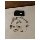 Antique Brass Skeleton Key and padlock lot Antique Brass Skeleton Key and padlock lot
