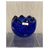 Mid Century Handblown Cobalt Blue Rose Bowl