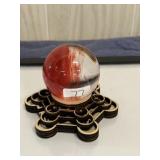 Red Smelting Stone Quartz Sphere w/wooden base