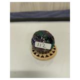 Rainbow Titanium Quartz sphere w/wooden stand