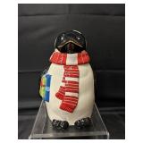 Ceramic Penguin Cookie Jar-Christmas Themed