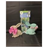 28x40 Garden Flag and Metal Bunny Decor
