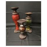 3 Pc Crackle Glass Style Candleholder Lot