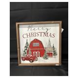 Merry Christmas Red Truck Wooden Picture