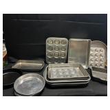 LARGE LOT ALUMINUM BAKEWARE LOT-MIRROR AND MORE