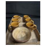 1940S JAPAN STONEWARE MUGS AND POTTERY BOWL