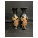 VINTAGE BLACK LAQUERED CHINESE VASES