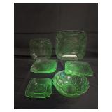 URANIUM GLASS LOT-PLATES/BOWL