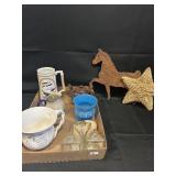 BOX LOT-SATIN GLASS/JAPAN TEAPOT/MUGS/MORE