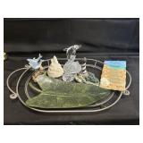 HOME DECOR-GLASS/METAL TRAY, GLASS DOLPHIN MORE