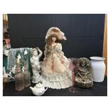 HOME DECOR LOT/PORCELAIN DOLL