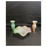 VINTAGE MURANO SWIRL BOWL/ART GLASS VASES
