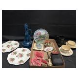 BOX LOT-PLATES/DECANTER/CUP SAUCER AND MORE