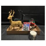 CHRISTMAS DECOR LOT-FLOCKED DEER AND MORE