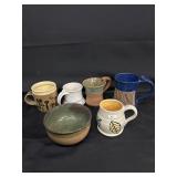 NC Pottery Artist Signed Pottery Lot-Mugs/Bowl