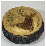 DEER BUCK FAUX WOOD CARVED TRINKET BOX
