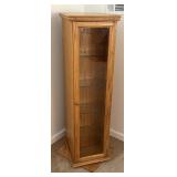 SWIVEL WOOD MEDIA STORAGE CABINET W ADJ GLASS SHLV