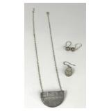 SILVER TONE PENDANT & EARRINGS UNMARKED