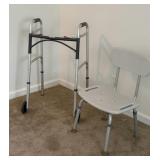 HOME MEDICAL SHOWER CHAIR & ADJUSTABLE WALKER