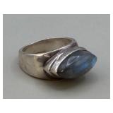 SILVER TONE GEMSTONE RING UNMARKED
