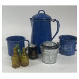 ENAMEL COFFEE POT W MUGS