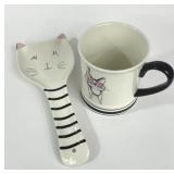 KITTY CAT CERAMIC SPOON REST CLAY ART COFFEE MUG