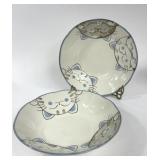 2 CERAMIC JAPANESE RAMEN NOODLE BOWLS CATS