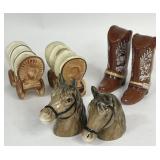 COVERED WAGON COWBOY BOOTS HORSES SALT & PEPPER