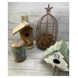 YARD DECOR BIRD HOUSES METAL PLANTER VINTAGE TIN