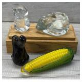 ART GLASS COLLECTIBLES CAT BEAR CORN COB HOUND DOG