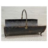 VINTAGE METAL FIREPLACE LOG HOLDER W HANDLE