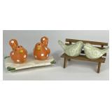 BIRD SALT & PEPPER SHAKERS W PLATE & BENCH
