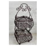 WROUGHT IRON 2 TIER DECORATIVE STAND W LIDS