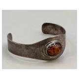 SILVER TONE GEMSTONE CUFF BRACELET UNMARKED