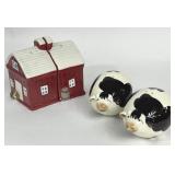 RUSTIC BARN & BLACK WHITE COWS SALT & PEPPER
