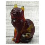 VINTAGE MOSSER GLASS CAT FIGURINE AMBERINA SWIRL