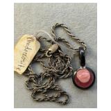 925 ITALY CHAIN W RHODOCHROSITE PENDANT NECKLACE