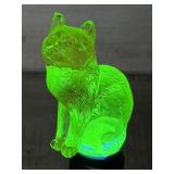 MOSSER URANIUM VASELINE GLASS CAT FIGURINE