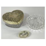 VINTAGE TRINKET BOX GLASS DISH CROSS POCKET TOKEN