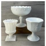 VINTAGE WHITE MILK GLASS PEDESTAL DISHES